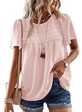 TUUHAW Camiseta Mujer con Cuello Redondo Boho Blusa Rosa Claro M
