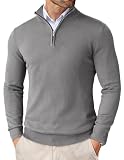 COOFANDY Jersey Cuello Alto Hombre 1/4 Cremallera Punto Sweater Manga Larga Zip Sueter Invierno Pullover Fino Pulli Gris M