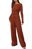Haibang Conjunto Deportivo Mujer 2 Piezas Blusas Asimétricas de Manga Larga y Pantalones de Pierna Ancha con Bolsillo Cómodo Casual Chándal Elegante Conjunto Moda Mono para Fitness Jogging