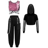 Conjunto 3 Piezas de Ropa de Hip Hop Niños Traje de Baile Callejero Rosa 11-12 años