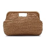 EVEOUT Clutch de Rafia Trenzada para Mujer Verano Cartera de Mano Rafia para Playa Vacaciones Boho Bolso Paja Tejido para Fiesta Bodas