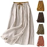 Faldas de lino para mujer con bolsillos, falda larga de verano para mujer, cintura elástica, faldas largas bordadas para mujer, vestidos bohemios acampanados, casuales, lisos, # Blanco, XXL