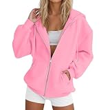 Sudadera Mujer Cremallera con Capucha Manga Larga Casual Sudaderas Chaqueta Entretiempo Anchas Sweatshirt Chaquetas Hip Hop Otoño Invierno Streetwear Ropa S-3XL