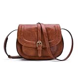 AFKOMST - Bolso bandolera para mujer, cartera pequeña y bolso de hombro, bolsos de sillín vintage, cuero vegano, Marrón 1, S