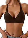 GORGLITTER Top de bikini para mujer, triángulo, tirantes finos, parte superior de bikini sin aros, parte superior con tirantes cruzados, marrón café, L