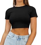 AirMood Camiseta Corta de Verano para Mujer, de Manga Corta, Informal, Corta, Negro, M