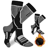 flintronic 2 Pares Calcetines Esqui, Calcetines Altos De Compresión, Snowboard Calcetine Termicos Frio Extremo Gruesos, Hasta La Rodilla, Para Hombre, Mujeres Y Jóvenes (39-44)