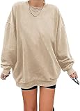 Sudadera Los Ángeles para mujer, jersey de manga larga, cuello redondo, básico, holgado, sin capucha, para adolescentes, niñas, vintage, camiseta, Caqui., L
