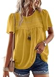 TUUHAW Camiseta Mujer con Cuello Redondo Boho Blusa Amarillo L