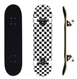 ERNAN Skateboard,Monopatín Completo Profesional de 31 x 8 Pulgadas,7 Capas Monopatín de Madera de Arce con Rodamiento ABEC-7 para Niño Niña/Adulto Principiante. Completo Skateboard. (Black and White)