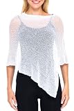 SHU-SHI - Jersey de estilo capa para mujer - Con transparencias - Punto ligero - Talla única - Blanco