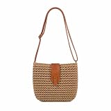 Bolso de Paja Boho Mujer, Hecho a Mano con Cremallera, Bandolera de rafia tejida, Ligera, Perfecta para playa, fiesta, vacaciones y viajes de verano