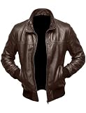 SHOP OF JACKETS LIMITED Chaqueta de piel de cordero marrón para hombre, chaqueta bomber de piel auténtica para hombre, ropa de moto tratada con efecto vintage, Marrón oscuro, S