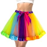 Falda Tul Mujer Tutu con Paneles de Color Arcoíris Retro 80s Tutu para Adultos para Halloween Rock Party Festival Celebration