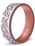 Knot Theory Anillo de silicona en filigrana, floral, corazones, encaje o laurel, anillo de boda de silicona de doble capa grabado, para actividades deportivas, ajuste cómodo y transpirable, 9,