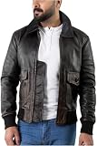 SHOP OF JACKETS LIMITED Chaqueta bomber de piel auténtica para hombre, con cuello de aviador desmontable, chaqueta de cuero desgastado para hombre, Negro, XL
