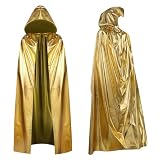 Aomig Capa larga con capucha para Halloween, disfraz de bruja, accesorios de cosplay, mago de cuento de hadas, disfraz de Halloween, fiesta de máscaras (150 cm), Paño dorado para adultos, 150 cm, 150