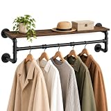 UNHO Perchero de Pared Industrial con Estante, 30 kg, Negro