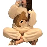 SCLDX Conjunto De Pijamas De Dos Piezas para Mujer, Franela De Invierno, Ropa De Dormir Cálida, Oso Lindo, Jersey De Manga Larga, Ropa De Dormir, Ropa De Dormir Informal De Lana Coral para Mujer, M