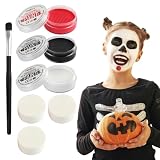 Maquillaje Halloween Profesional, 3 Colores de 20 g, Niños y Adultos | Alcanza para unas 30 caras - negro, rojo y blanco con tres esponjas y un pincel incluidos