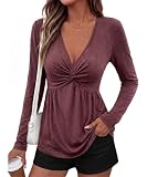 GUCURIN Camiseta Manga Larga Mujer Cuello V Deporte Basicas Babydoll Top