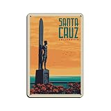 AZOLID Letreros de metal Santa Cruz CA Surfing Travel Tin Signs Wall Art Poster Póster de metal para el hogar, bar, cafetería, garaje, baño, 14 x 20 cm