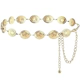 NXPUXP Cinturones Concho para Mujer,Cinturón de Metal Occidental,Cadena de Cintura Metálica Ajustable,Para Vestido,Jeans(oro-2025)