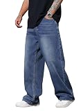 Zewool Jeans Baggy Hip Hop para Hombres,Jeans Skater de Pierna Ancha,Pantalones de Denim Holgados Skateboard Pierna Recta relajados Extrema Libertad de Movimiento Y2K Streetwear,G10 Azul,L