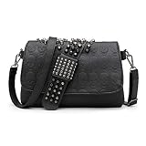 EVEOUT - Bolso de hombro con estampado de cráneo para mujer, bolso de hombro gótico de piel sintética, cartera larga con cadena, Skull Crossbody Bolso De Hombro - C, talla única, Gótico,Único
