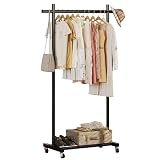 Lutown-Teen Burro Ropa de Gran Resistencia con Ruedas Bloqueables, Perchero Burro Ropa Metálico con Estante de Almacenamiento, Capacidad de 50 kg, Fácil Montaje, Barra Única, Negro