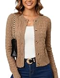 Bolero Mujer Cardigan Corto Hueco Grueso Chaqueta de Punto con Botones Manga Larga Rebecas Cuello Redondo Antiguo Básico Clásico Marrón Café S