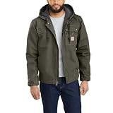 Carhartt, Hombre, Chaqueta Utilitaria En Lona De Algodón Con Efecto Desgastado, Forro De Peluche, Ajuste Ligeramente Holgado, Musgo, M