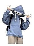 CKurityn Cute Shark Hoodie Manga Larga Azul Kawaii Animal Shark Shape Hooded Pullover Oversized Estética Y2K Sudaderas para Chicas Adolescentes