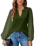Atxnn Blusas Damas Escote V Manga Larga Chifón Encaje Elegante Oficina