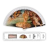 Home Universal® Abanico de Madera 23CM con Tela Marfil y Diseño Artístico, Abanico de Madera Adornado, Abanico Elegante Original (El Nacimiento de Venus de Sandro Botticelli, 23CM (1 Unidad))