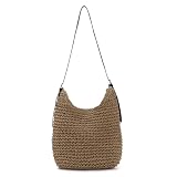 EVEOUT Bolso de Hombro Paja Tejido con Correa de PU Mujer Boho Bolso Bandolera Rafia Sintética para Playa Vacaciones Diario de Verano