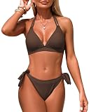 Genfien Mujer Traje de Baño 2 Piezas Triángulo Halter Cintura Baja Tie