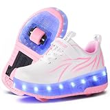 flintronic Zapatillas con Dos Ruedas para Niña, Zapatos con Dos Ruedas para Niñas, Luces LED Coloridos Parpadeante Zapatos de Skate para Niña, Carga con USB Calzado de Skateboarding, Rosa, EU31