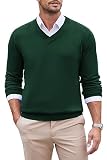 COOFANDY Jersey para Hombre Cuello V Suéter Fino Manga Larga Slim Fit Suéter de Punto Suéter Formal Casual Color Sólido Jersey Invierno Sweater Básico Verde M