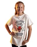 Stranger Things Hellfire Club Camiseta para niños | Chicos Chicas Hawkins Society Eddie White Outfit | Mercancía de la Temporada 4 9-10 años