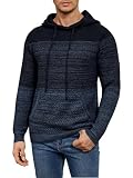 Danfiki - Sudadera con capucha para hombre - Jersey de invierno de punto con rayas contrastantes - Corte ajustado - Cordón de ajuste - Con bolsillo canguro, azul marino, L