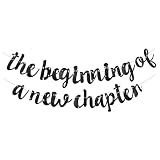 DOPENSPI Cartel de The Beginning of A New Chapter, purpurina The Beginning of A New Chapter Decorations Happy Retirement Felicitaciones Banner House Warming News Job Divorcio Party Decor (negro)
