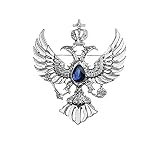 Broche de águila de dos cabezas Alas de cristal Corona Pin de solapa Collar de moda Broche Insignia vintage Abrigo Traje Falda Tachuelas Accesorios para hombres Adolescentes Mujeres (Plata)