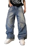 Zewool Jeans Baggy Hip Hop para Hombres,Jeans Skater de Pierna Ancha,Pantalones de Denim Holgados Y2K Streetwear Skateboard Pierna Recta relajados Extrema Libertad de Movimiento,C10 Azul,L