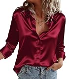 Zeagoo Blusa de Satén para Mujer Cuello en V Camisas Elegante Blusas