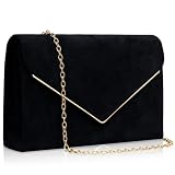 Larcenciel Bolso Mujer Negro, Elegante Bolso de Mano de Terciopelo con Cadena Desmontable, Sobre Clutch Fiesta de Noche de Ante Clásico con Divisor Multiusos para Boda, Fiesta, Cena, Cóctel, 22x15x5CM
