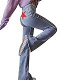Sunidol Jeans de estrella roja para mujer, estilo cargo, holgados, con diseño de estrella Y2K, estilo retazo, cintura alta, vintage, pierna recta, azul, Small