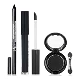 Black Smokey Eyes Set de maquillaje con paleta de sombras de ojos, labial líquido, delineador y lápiz de labios – Duradero y resistente al roce con mini pincel para Halloween y cosplay gótico