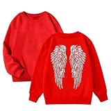 Sudadera para mujer sin capucha, suéter con estampado de alas de ángel, camiseta de manga larga, camiseta de manga larga, cuello redondo, parte superior para exterior, holgada, holgada, ropa de salón
