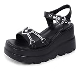 Gothniero Sandalias de plataforma negras para mujer, sandalias góticas de tacón grueso de cuña para verano, sandalias góticas punk de plataforma para mujer, sandalias de plataforma para mujer